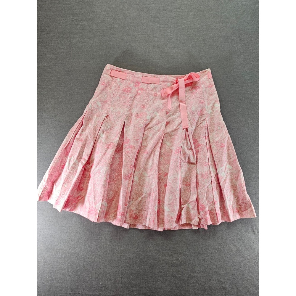 J.Crew Pink Floral Sunburst Pleated Cotton Mini Skirt Side Tie Size 2